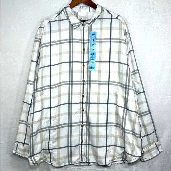NEW Jach's Girlfriend 3XL Plus Soft Flannel Shirt Checkered Gray Pockets Comfy - Picture 1 of 12